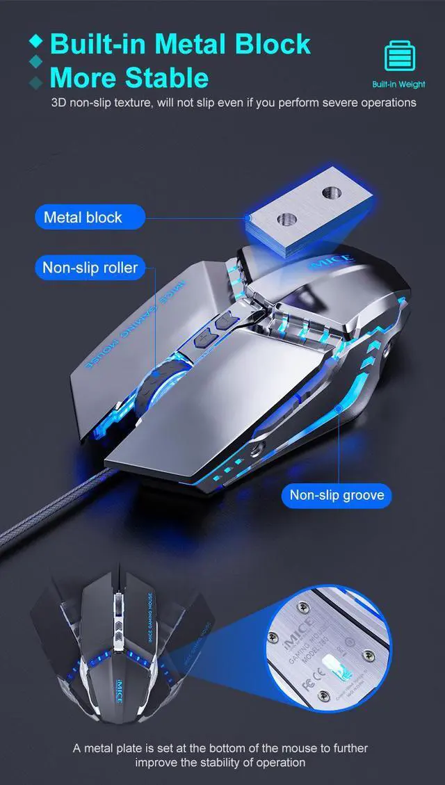 Alt view image 5 of 7 - Weastlinks Gaming Mouse Computer Mouse 7D Customizable Gaming Mouse 3200DPI Optical USB Gaming Mouse Silver