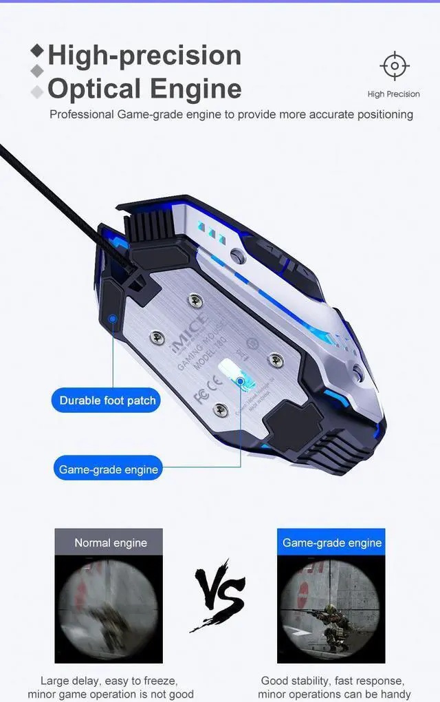 Alt view image 4 of 7 - Weastlinks Gaming Mouse Computer Mouse 7D Customizable Gaming Mouse 3200DPI Optical USB Gaming Mouse Silver