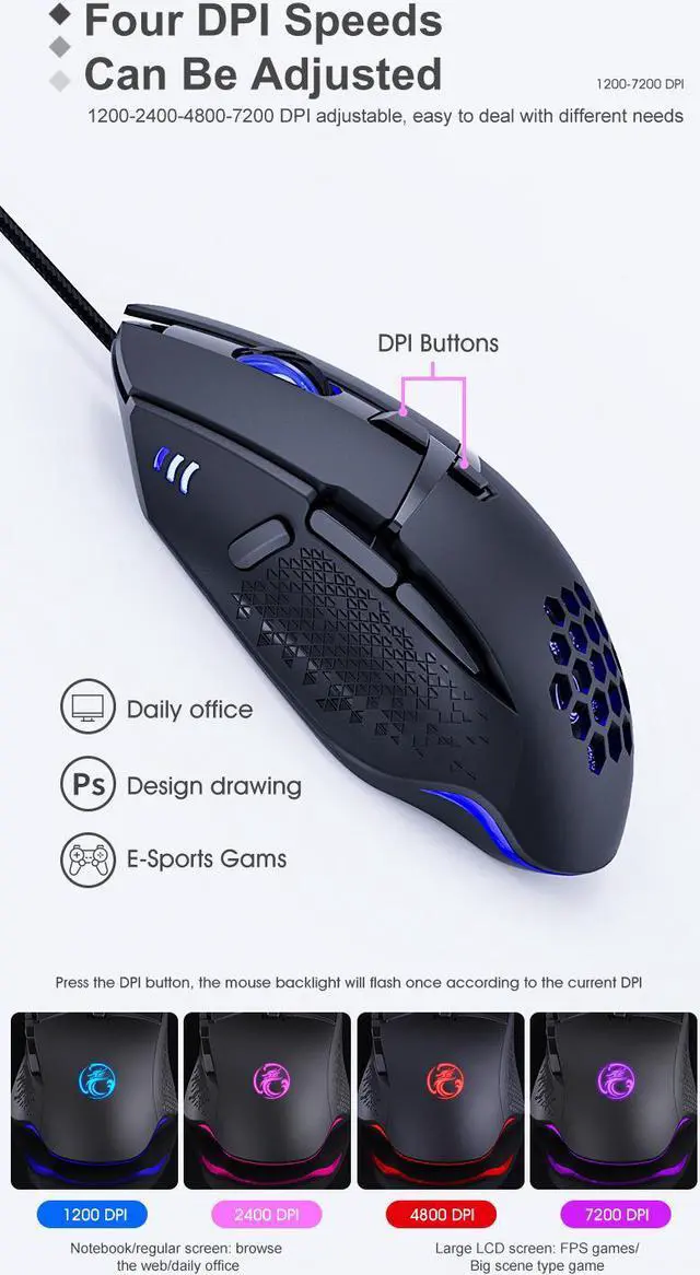 Alt view image 4 of 7 - Weastlinks Gaming Mouse Computer Mouse 8D Customizable Gaming Mouse 7200DPI Optical USB Gaming Mouse
