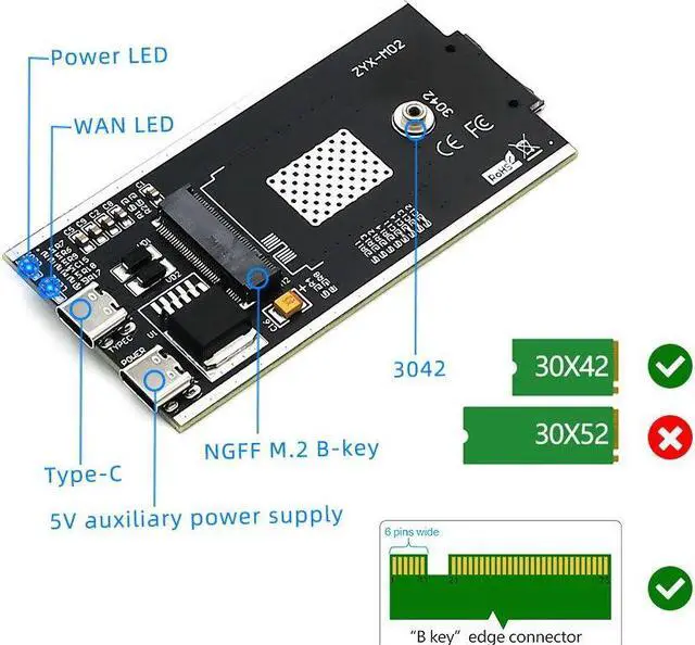 Alt view image 2 of 7 - Weastlinks M.2 Wifi Adapter NGFF M.2 to USB Wifi Adapter USB 2.0 to TYPE C Cable SIM Card Slot 5V Auxiliary Power for WWAN/LTE/3G/4G Module