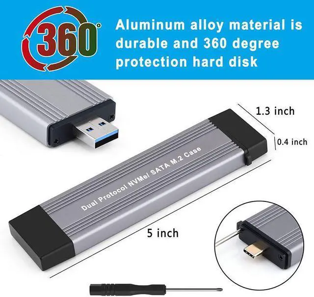 Alt view image 6 of 7 - Weastlinks Dual Protocol M2 SSD Case USB3.0/Type-C to M.2 NVME SATA SSD Enclosure Adapter 10Gb USB3.1 Gen2 USB C External SSD Box