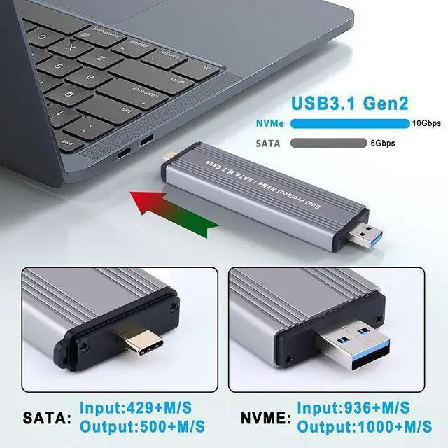 Alt view image 5 of 7 - Weastlinks Dual Protocol M2 SSD Case USB3.0/Type-C to M.2 NVME SATA SSD Enclosure Adapter 10Gb USB3.1 Gen2 USB C External SSD Box