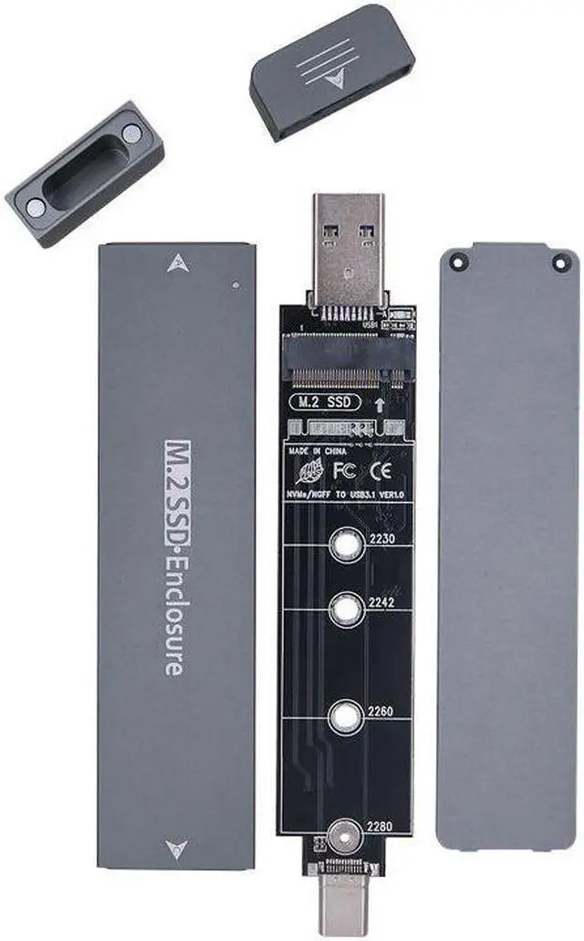 Alt view image 3 of 7 - Weastlinks Dual Protocol External USB3.1 Type-A Type-C M2 SATA NVME Enclosure NGFF M.2 to USB 3.1 SSD Adapter Adaptor RTL9210B Silver