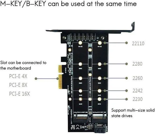 Alt view image 4 of 7 - Weastlinks M.2 NVMe SSD NGFF to PCIE X4 Adapter Card M Key-B Dual Interface Expansion Card Supports 20110 SSD