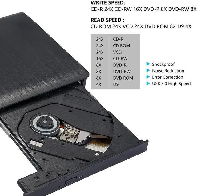 Alt view image 7 of 7 - Weastlinks USB 3.0 Slim External Optical Drive DVD RW CD Writer Drive Burner Reader Player Optical Drives Plug and Play For Laptop Notebook