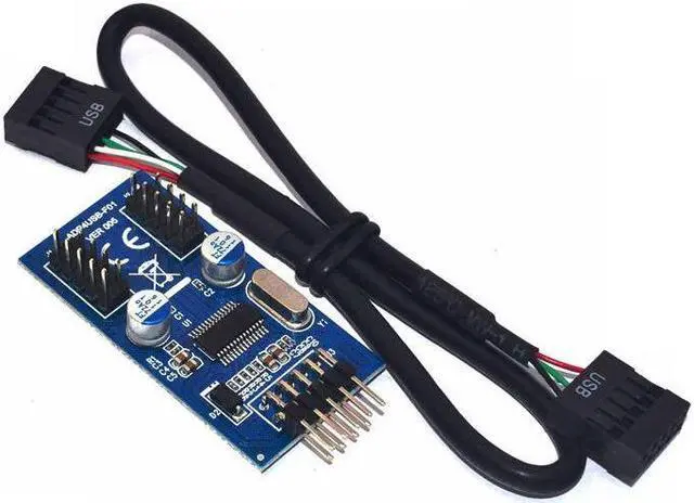 Alt view image 3 of 7 - Weastlinks 9pin USB header Male 1 to 2 / 4 Female Extension Cable Card Desktop 9-Pin USB HUB USB 2.0 9 pin Connector Adapter