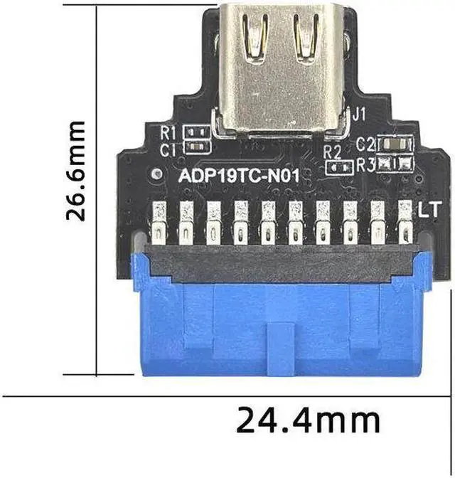 Alt view image 6 of 6 - Weastlinks USB3.0 19pin to Type C Converter 19/20Pin Internal Header to USB3.1 Type C Adapter 5Gbps for Desktop Motherboard Connector Riser