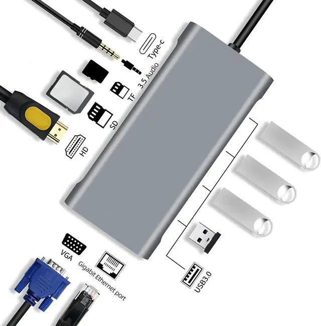 Main image of Weastlinks USB Hub 11 in 1 Type-c Splitter to USB Adapter VGA Card Reader Multiple Ports Dock Station USB