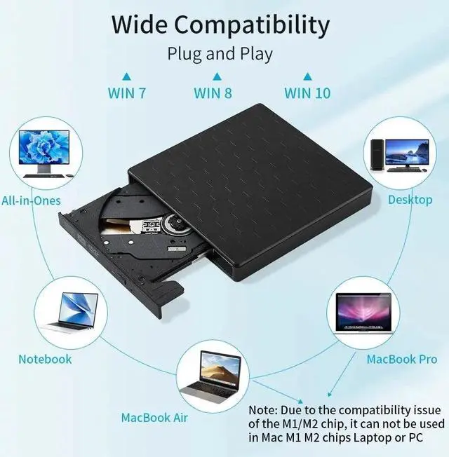 Alt view image 2 of 7 - Weastlinks External DVD Drive USB 3.0 Portable +/-RW Player for CD ROM Burner Compatible with Laptop Desktop PC Windows