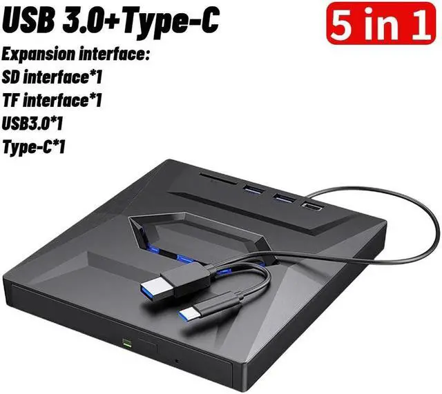 Alt view image 7 of 7 - Weastlinks 5 in 1 USB 3.0 Type C External CD DVD RW VCD Optical Drive with SD/TF Ports DVD Burner CD Writer Super Drive For Laptop Notebook