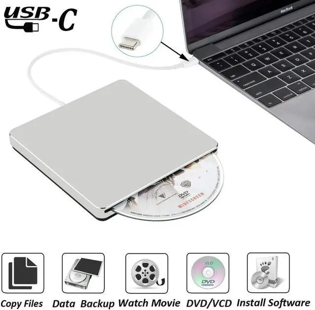 Alt view image 2 of 7 - Weastlinks External DVD Drive USB/Type-C Optical Drive Slim Slot-in CD Combo DVD+/-RW Burner Player USB C Superdrive for Laptop USB3.0 style-A