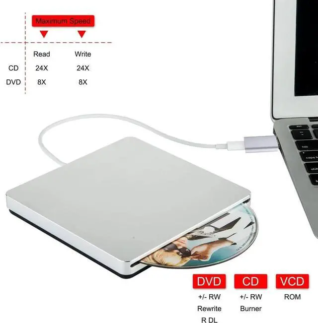 Alt view image 3 of 7 - Weastlinks External DVD Drive USB/Type-C Optical Drive Slim Slot-in CD Combo DVD+/-RW Burner Player USB C Superdrive for Laptop USB3.0 style-A