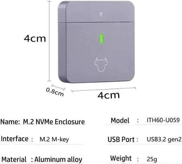 Alt view image 7 of 7 - Weastlinks M.2 NVMe 2230 SSD Enclosure USB C Adapter 10Gbps USB3.2 Gen2 External Case Box for M2 2230 NVMe
