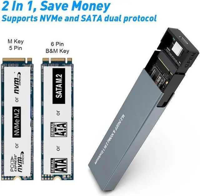 Main image of Weastlinks M.2 NVMe SATA SSD Enclosure Dual Portocol NVMe to USB Adapter 10Gbps USB 3.1 Gen2 USB C External Case Box Support M and B&M Key