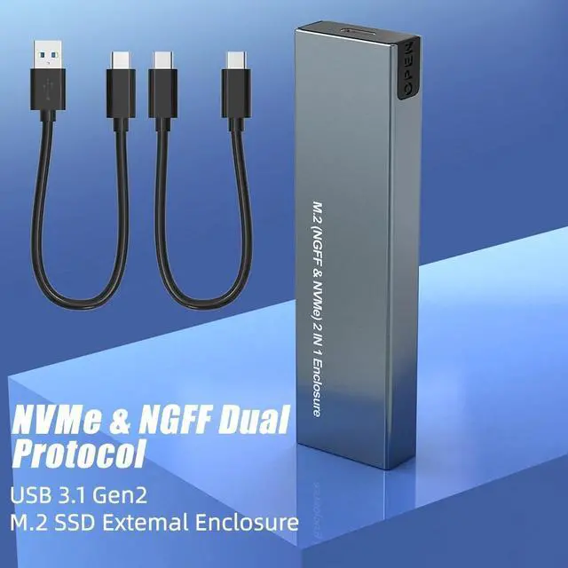 Alt view image 2 of 7 - Weastlinks M.2 NVMe SATA SSD Enclosure Dual Portocol NVMe to USB Adapter 10Gbps USB 3.1 Gen2 USB C External Case Box Support M and B&M Key
