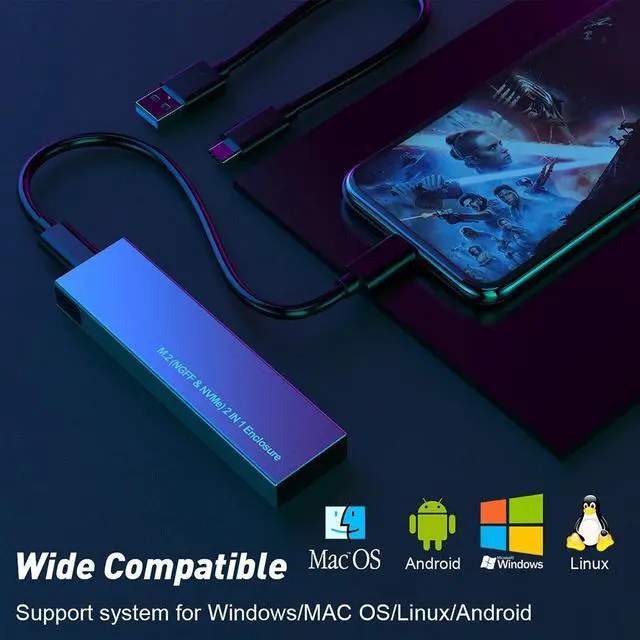 Alt view image 5 of 7 - Weastlinks M.2 NVMe SATA SSD Enclosure Dual Portocol NVMe to USB Adapter 10Gbps USB 3.1 Gen2 USB C External Case Box Support M and B&M Key