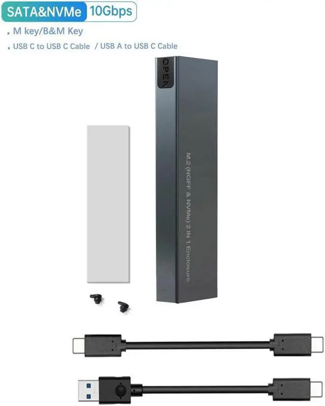 Alt view image 7 of 7 - Weastlinks M.2 NVMe SATA SSD Enclosure Dual Portocol NVMe to USB Adapter 10Gbps USB 3.1 Gen2 USB C External Case Box Support M and B&M Key