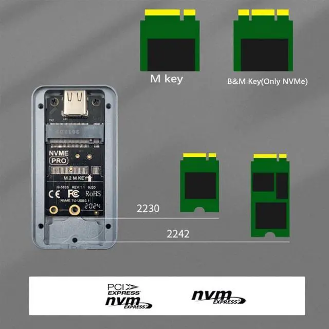 Alt view image 4 of 7 - Weastlinks 2230 2242 M.2 NVMe SSD Enclosure to USB3.1 Type-A Type C Gen 2 M2 SSD Case 10Gbps External Box for NVMe