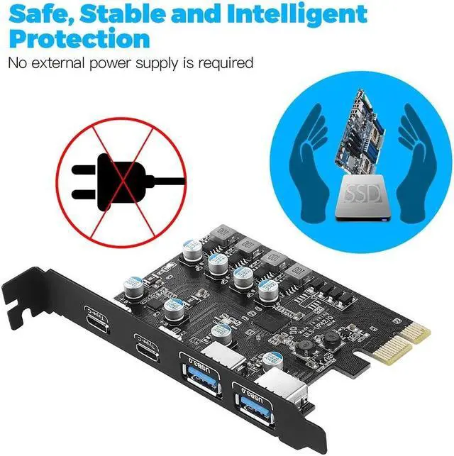 Alt view image 2 of 7 - Weastlinks Type C USB 3.2 Gen1 PCIE Card Hub USB 3.0 PCI Express Board 2*USB A Port+2*Type-C Port/USB3.2 GEN1 PCI-E Expansion Card Adapter