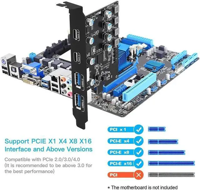 Alt view image 3 of 7 - Weastlinks Type C USB 3.2 Gen1 PCIE Card Hub USB 3.0 PCI Express Board 2*USB A Port+2*Type-C Port/USB3.2 GEN1 PCI-E Expansion Card Adapter