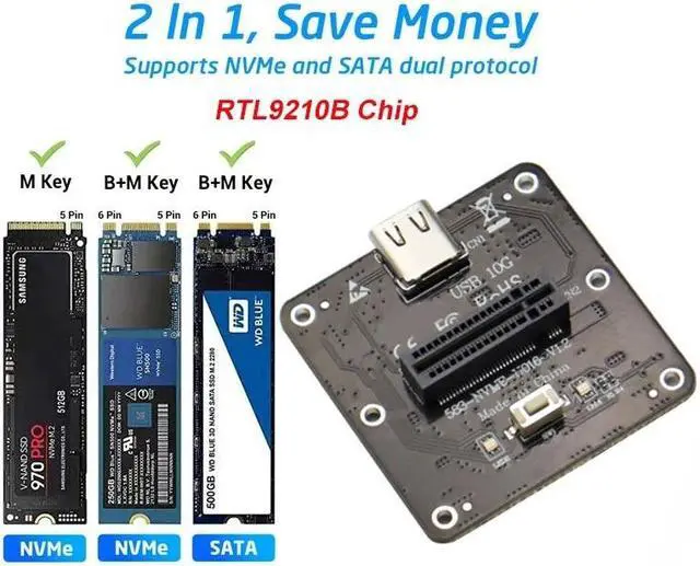 Main image of Weastlinks NVMe to USB 3.1 10Gbps Type C SSD Adapter Test Board Converter M.2 Case JMS583 Chip M Key for 2230 2242 2260 2280 2210 M2 SSD Grey