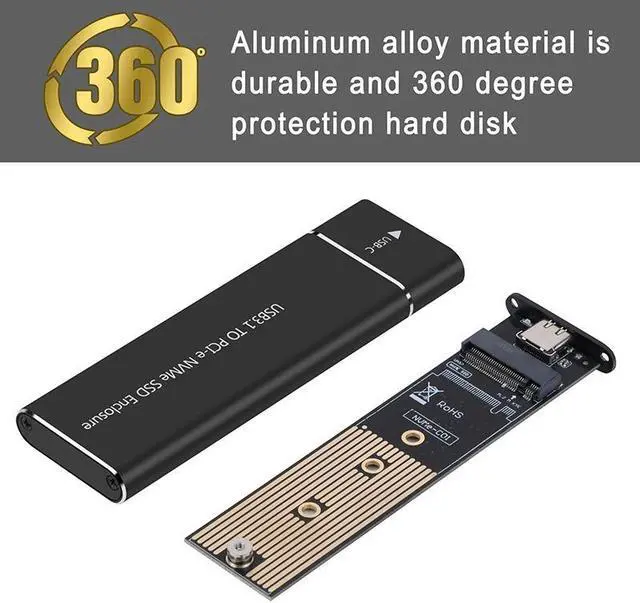 Alt view image 4 of 7 - Weastlinks M.2 NVMe SSD Enclosure Adapter Aluminum Case USB C 3.1 Gen2 10Gbps to NVMe PCIe External Box for 2230/2242/2260/2280 M2 NVMe SSD