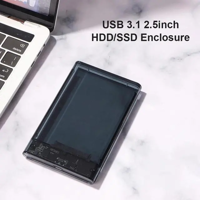 Alt view image 5 of 7 - Weastlinks 2.5'' Hard Drive Enclosure Transparent Mobile HDD Box USB3.1 SSD Case Portable Hard Disk 5Gbps USB A to USB C SATA Case for PC White