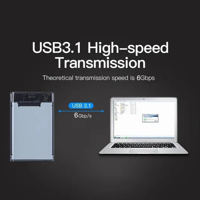 Alt view image 7 of 7 - Weastlinks 2.5'' Hard Drive Enclosure Transparent Mobile HDD Box USB3.1 SSD Case Portable Hard Disk 5Gbps USB A to USB C SATA Case for PC White