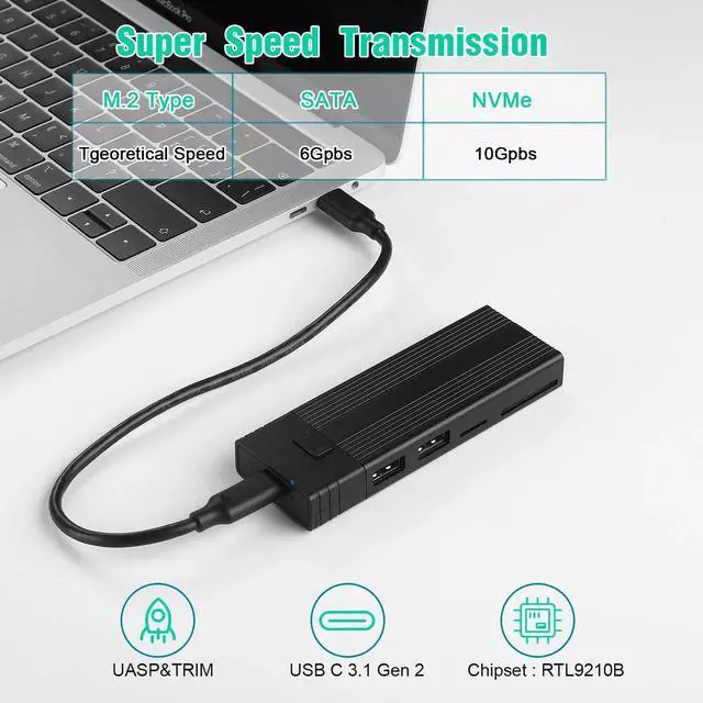 Alt view image 5 of 7 - Weastlinks 2.5'' Hard Drive Enclosure Transparent Mobile HDD Box USB3.1 SSD Case Portable Hard Disk 5Gbps USB A to USB C SATA Case for PC