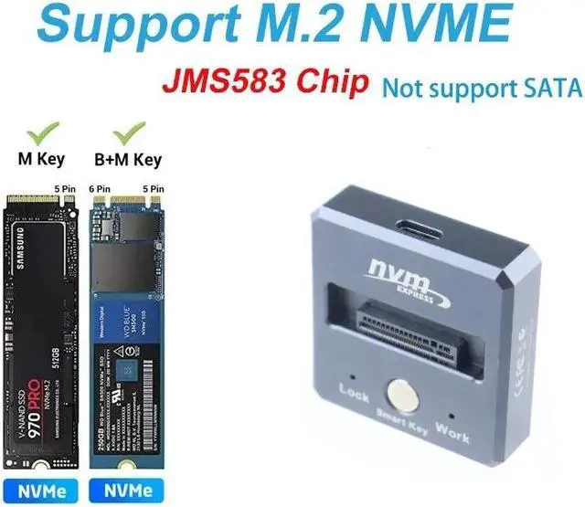 Alt view image 2 of 7 - Weastlinks M2 SATA NVMe to USB 3.1 10Gbps Direct Plug in SSD Adapter M.2 Case JMS583/9210B Chip for 2230 2242 2280 2210 M2 SSD Enclosure