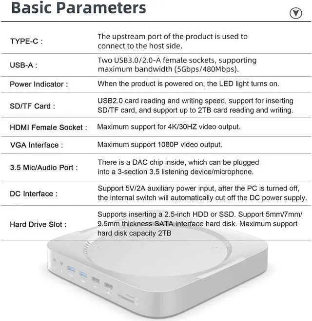 Alt view image 6 of 7 - Weastlinks USB C Hub Docking Hard Drive Enclosure 2.5 SATA SSD HDD Case USB VGA HDMI-compatible Docking Station Card Reader