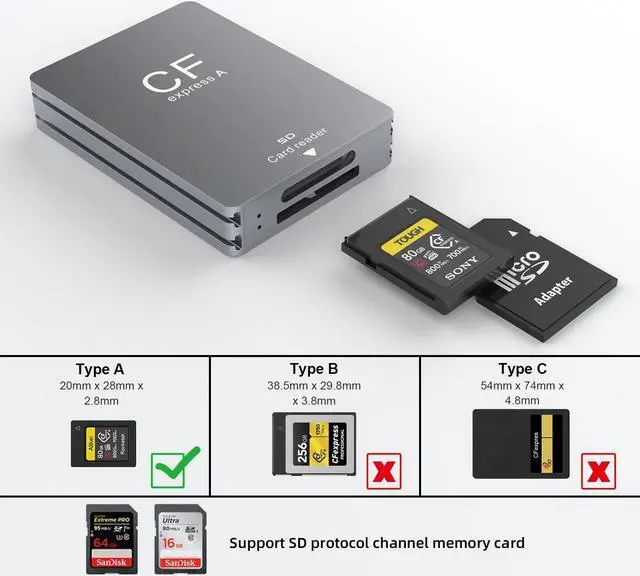 Alt view image 5 of 7 - Weastlinks 2 in 1 CF Express Type A/SD Card Reader 10gbps USB3.1 Gen2 Adapter for Windows XP with Cable for SLR CF Express A/SD Card Reader