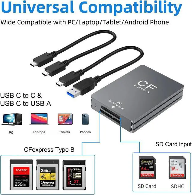 Alt view image 2 of 7 - Weastlinks 2 in 1 CF Express Type A/SD Card Reader 10gbps USB3.1 Gen2 Adapter for Windows XP with Cable for SLR CF Express A/SD Card Reader