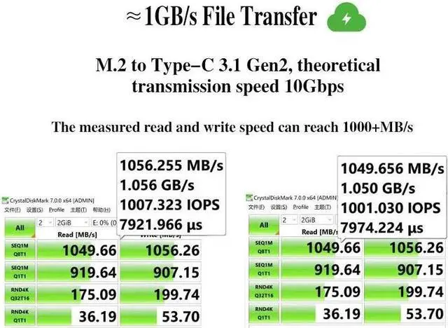 Alt view image 4 of 7 - Weastlinks M.2 NVMe SATA SSD Enclosure USB 3.2 Gen 2 10Gbps 6Gbps NGFF M-Key B-Key External Aluminum M.2 Case Support 2230 2242 2280 NVMe Grey