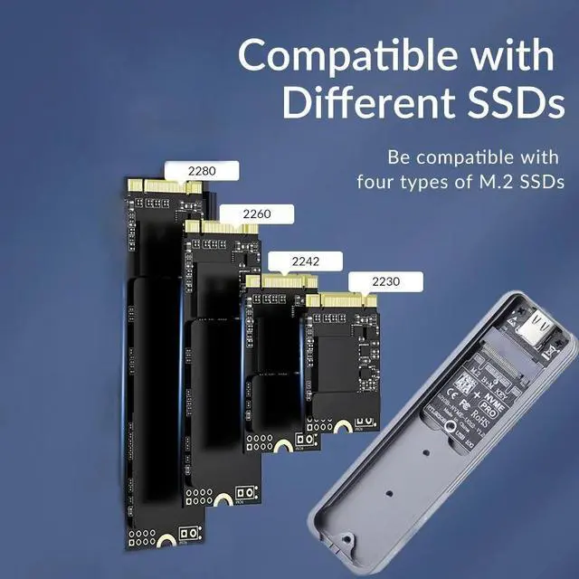 Alt view image 3 of 7 - Weastlinks M.2 NVMe SATA SSD Enclosure USB 3.2 Gen 2 10Gbps 6Gbps NGFF M-Key B-Key External Aluminum M.2 Case Support 2230 2242 2280 NVMe Grey