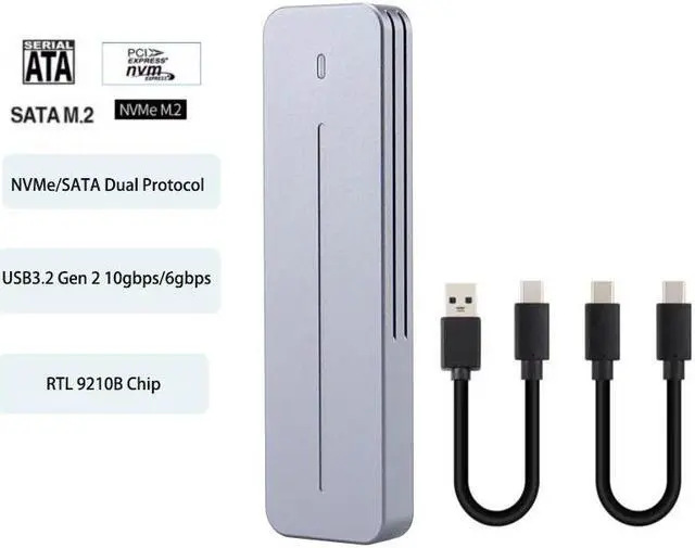 Main image of Weastlinks M.2 NVMe SATA SSD Enclosure USB 3.2 Gen 2 10Gbps 6Gbps NGFF M-Key B-Key External Aluminum M.2 Case Support 2230 2242 2280 NVMe Grey