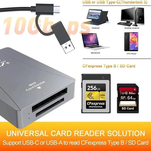 Alt view image 4 of 6 - Weastlinks CFexpress Type B SD Card Reader USB 3.1 Gen 2 10Gbps Reader Aluminum CFexpress Memory Card Adapter