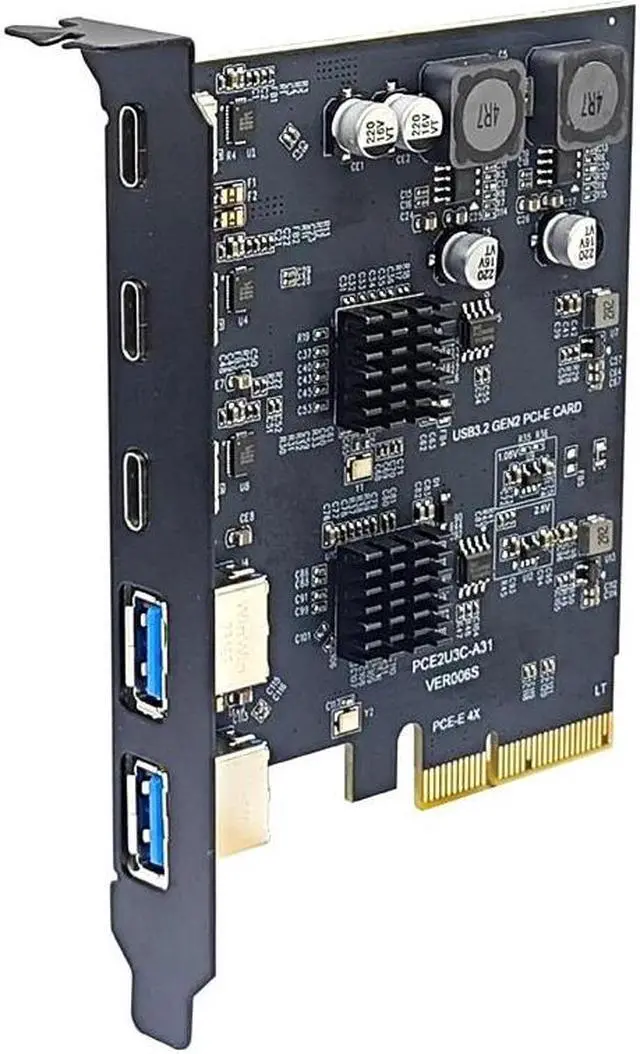 Alt view image 2 of 7 - Weastlinks 10Gbps PCIE4X to 5 USB Expansion Card PCI Express X4 to 3 Port Type C + 2 Port USB A USB3.2 Gen2 Adapter ASM3142 VL822 Chip