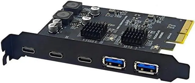 Alt view image 4 of 7 - Weastlinks 10Gbps PCIE4X to 5 USB Expansion Card PCI Express X4 to 3 Port Type C + 2 Port USB A USB3.2 Gen2 Adapter ASM3142 VL822 Chip