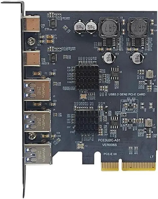 Alt view image 3 of 6 - Weastlinks PCIE4X USB Expansion Card 10gbps 3USB A 2 USB C PCI Express X4 to USB3.2 Gen2 10Gbps Adapter PCI-E to USB 3.1 Type-C Expand HUB Grey