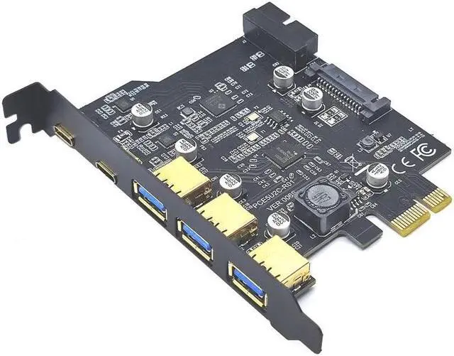 Alt view image 2 of 6 - Weastlinks PCI-E 1X To 5 ports USB Card 2 Type-c 3ports usb3.0 Expansion Adapter Board PCI Controller Add On Cards with PCIE 1/4/8/16X card