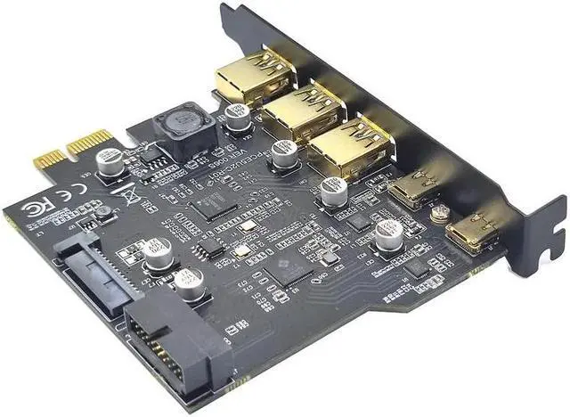Alt view image 6 of 6 - Weastlinks PCI-E 1X To 5 ports USB Card 2 Type-c 3ports usb3.0 Expansion Adapter Board PCI Controller Add On Cards with PCIE 1/4/8/16X card
