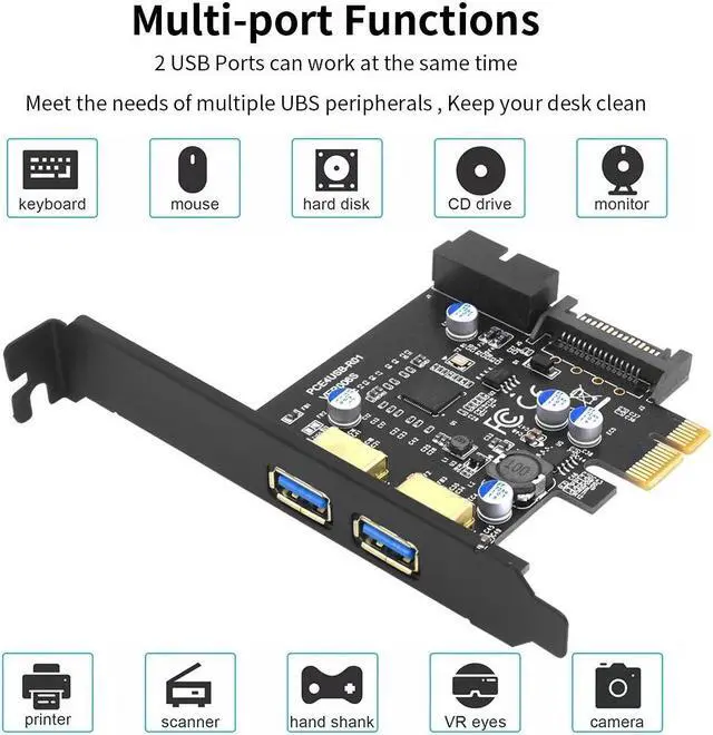 Alt view image 6 of 7 - Weastlinks USB 3.2 PCIE Expansion Card PCIE 1X To 2 port USB 3.2 Genl 19pin PCIE Expansion Card PCI E Controller 5Gbps