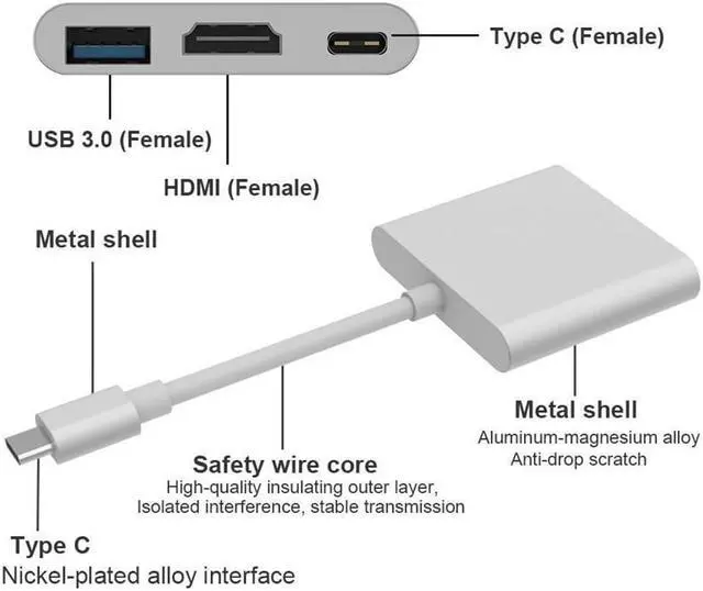 Alt view image 3 of 7 - Weastlinks 3 in 1 Hub Type C USB 3.1 to PD USB-C 4K * 2K 1080p HDMI USB3.0 USB 3.0 Adapter For Apple Macbook pro samsung S10 S9 S8