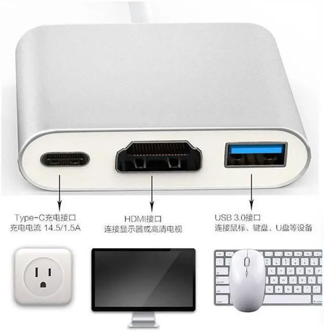 Alt view image 4 of 7 - Weastlinks 3 in 1 Hub Type C USB 3.1 to PD USB-C 4K * 2K 1080p HDMI USB3.0 USB 3.0 Adapter For Apple Macbook pro samsung S10 S9 S8