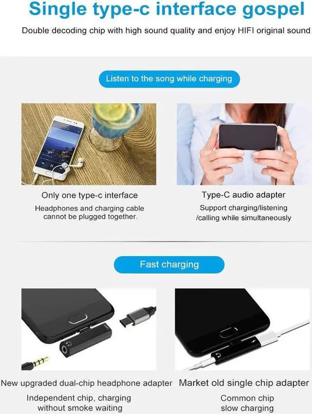 Alt view image 3 of 7 - Weastlinks USB Type C To 3.5mm Earphone Jack Adapter For Huawei Leeco Aux Audio Cable Headphone Charger Charging USB-C Converter