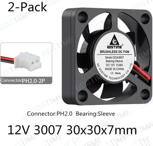 Main image of Weastlinks 2Pcs DC 5V 12V Fan 30MM 3007 30x30x7MM Laptop Ultrathin Brushless Axial Cooling Fan 3007 Fan PH2.0
