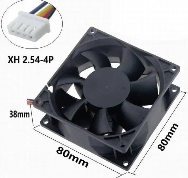Alt view image 2 of 5 - Weastlinks DC 12V 24V Fan 8cm 80mm 8038 80x80x38mm High-speed Dual Ball Cooling Fan 8038 Fan 4Pin Fan Grill Net