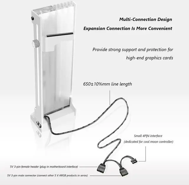 Alt view image 7 of 7 - Weastlinks CM-GH2 Vertical GPU Cooling Support Bracket Colorful 5V A-RGB Bracket Computer Graphics Video Card Stand GPU Holder