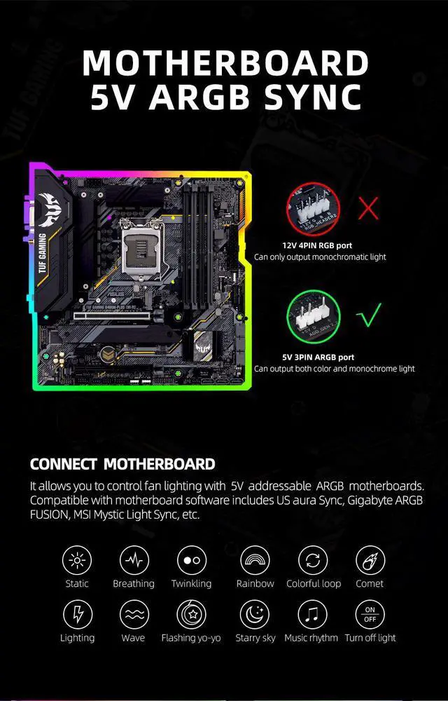 Alt view image 5 of 7 - Weastlinks 120mm 12cm RGB Case Fan Desktop Computer Silent + IR Remote Adjustable Speed Cooling 5V 3Pin ARGB Cooler Radiator